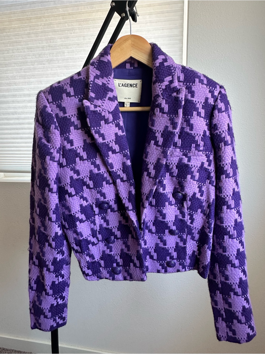 L'agence Purple Houndstooth Cropped Blazer